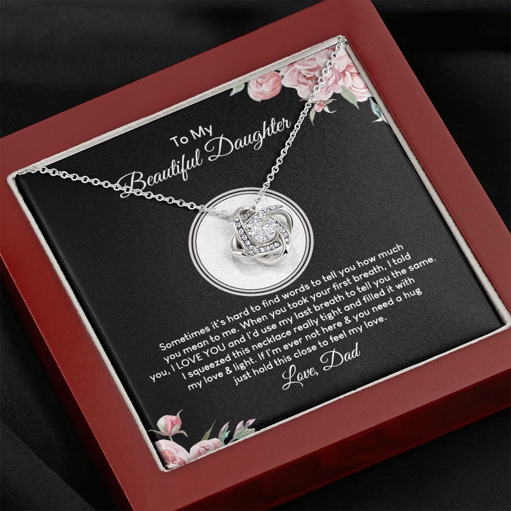 MC026 To My Beautiful Daughter I Love You Love Knot Necklace Gift From Dad
