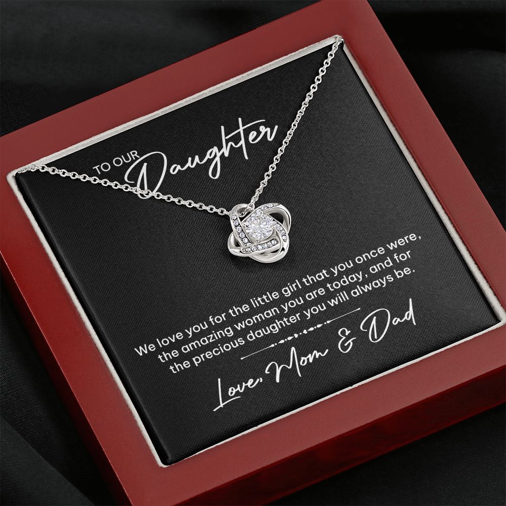 MC024 To Our Daughter We Love You Love Knot Necklace Gift From Mom and Dad