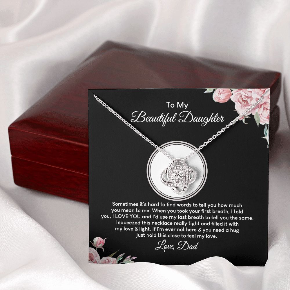 MC026 To My Beautiful Daughter I Love You Love Knot Necklace Gift From Dad