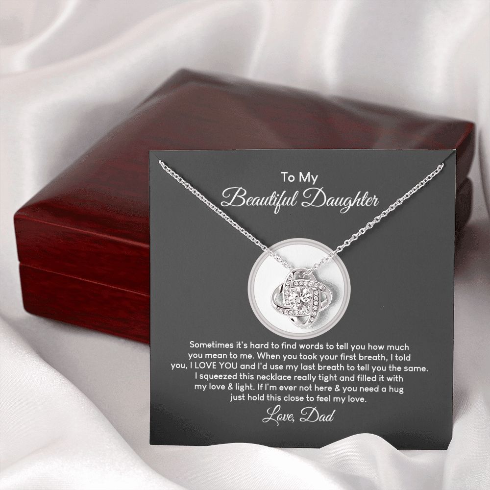 MC018 To My Beautiful Daughter I Love You Love Knot Necklace Gift From Dad
