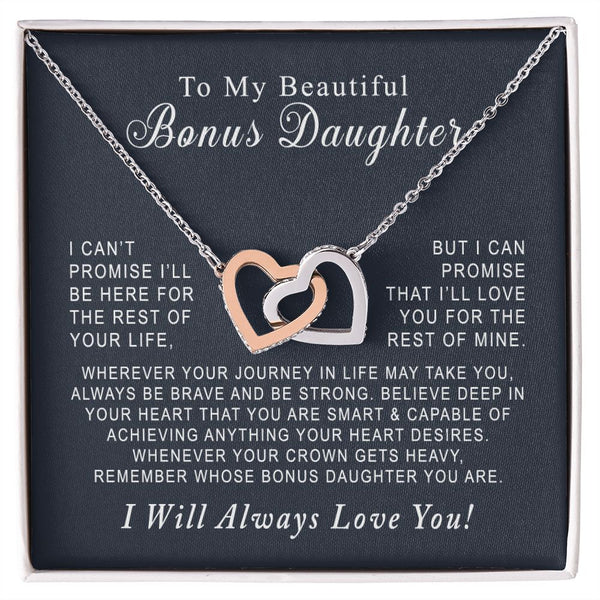 To My Beautiful Bonus Daughter Interlocking Hearts Necklace Gift Set