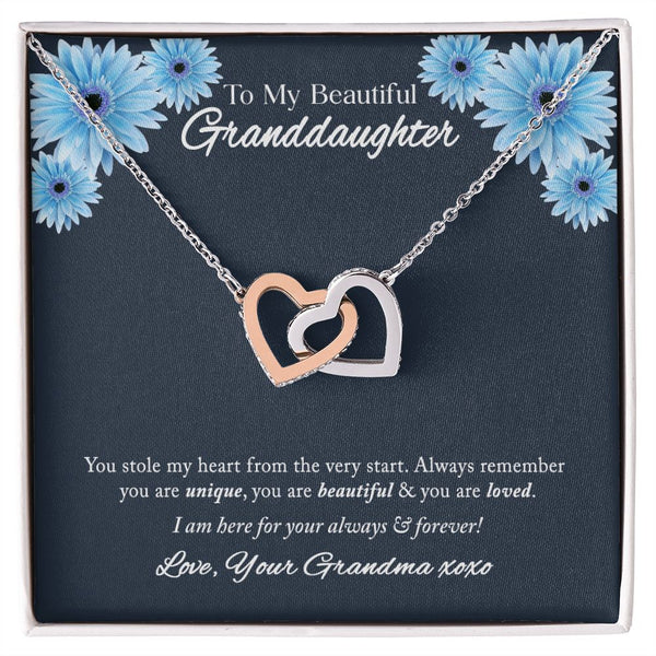 To My Beautiful Granddaughter Interlocking Hearts Necklace Gift From Grandma