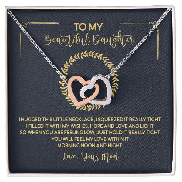 To My Beautiful Daughter Interlocking Hearts Necklace Gift From Mom