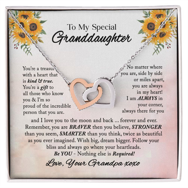 To My Special Granddaughter Interlocking Hearts Necklace Gift From Grandpa