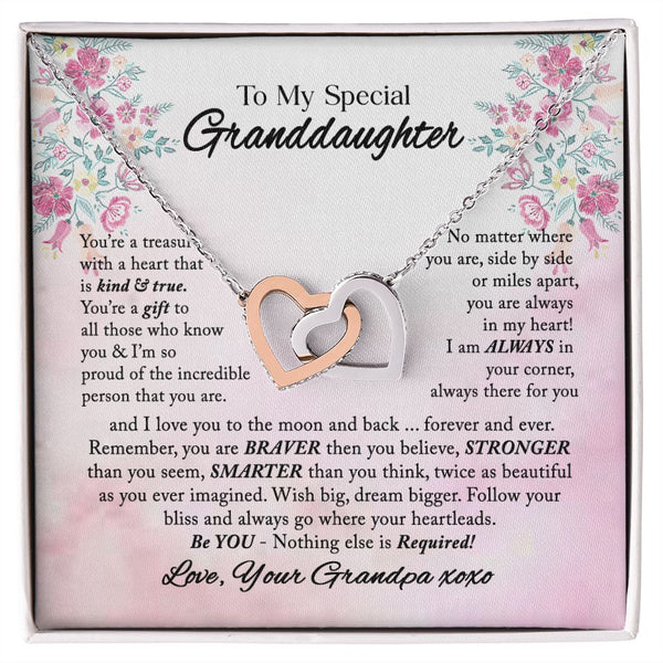 To My Special Granddaughter Interlocking Hearts Necklace Gift From Grandpa