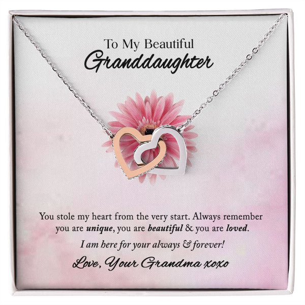 To My Beautiful Granddaughter Interlocking Hearts Necklace Gift From Grandma