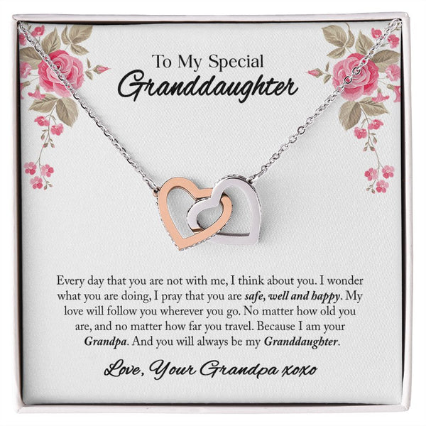 To My Granddaughter Interlocking Hearts Necklace Gift From Grandpa