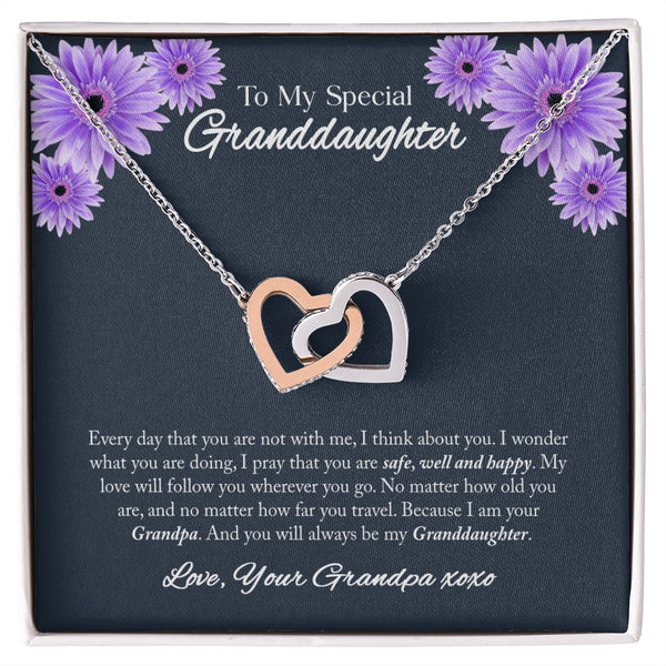 To My Granddaughter Interlocking Hearts Necklace Gift From Grandpa