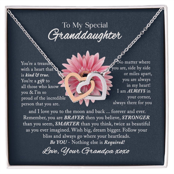 To My Special Granddaughter Interlocking Hearts Necklace Gift From Grandpa