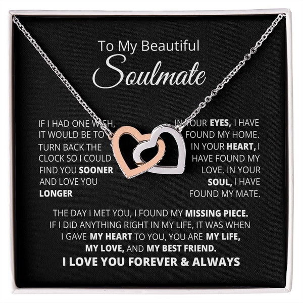 To My Beautiful Soulmate Interlocking Hearts Necklace Gift From Husband or Boyfriend