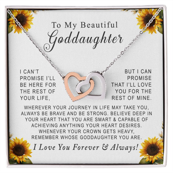 To My Beautiful Goddaughter Sunflower Interlocking Hearts Necklace Gift From Godmother or Godfather