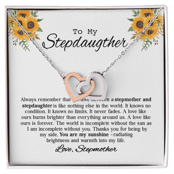 To My Beautiful Stepdaughter Sunflower Interlocking Hearts Necklace Gift From Stepmother