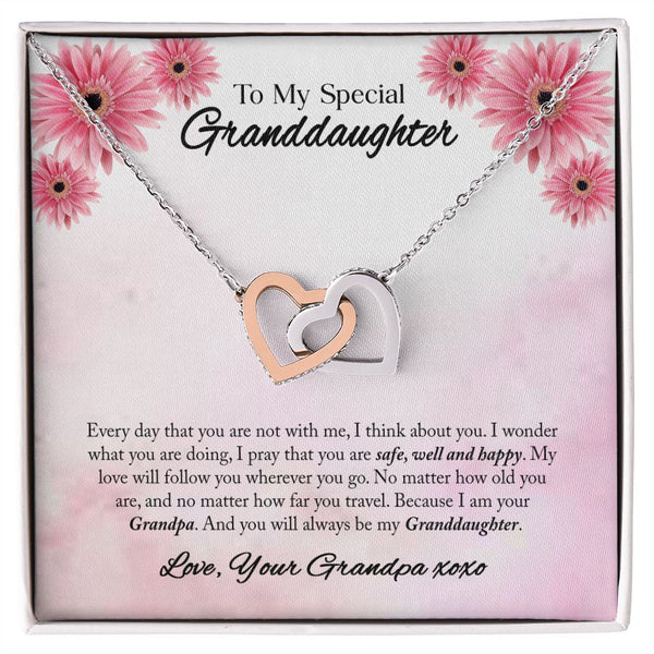 To My Granddaughter Interlocking Hearts Necklace Gift From Grandpa