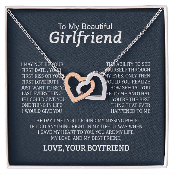 To My Beautiful Girlfriend Interlocking Hearts Necklace Gift From Boyfriend