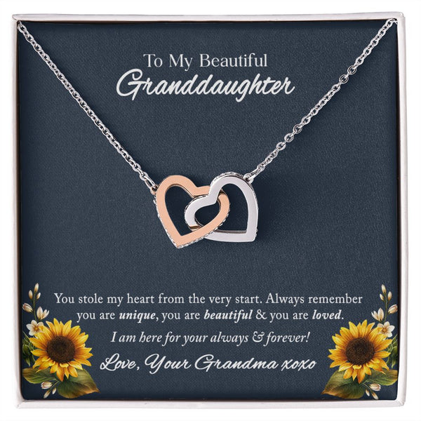 To My Beautiful Granddaughter Interlocking Hearts Necklace Gift From Grandma