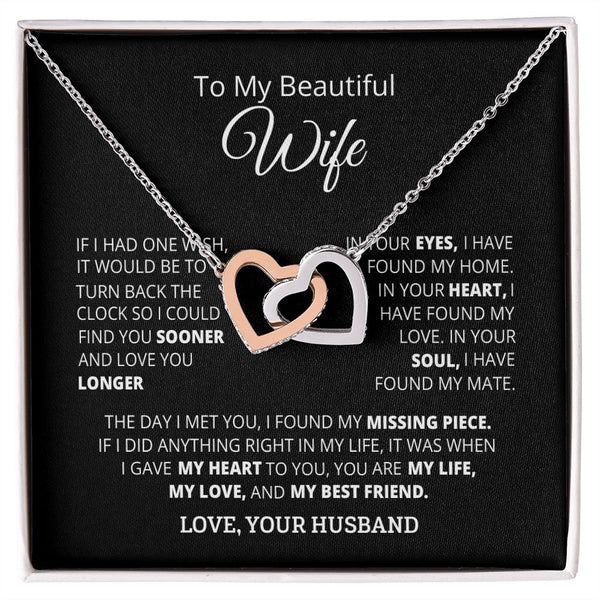To My Beautiful Wife Interlocking Hearts Necklace Gift From Husband
