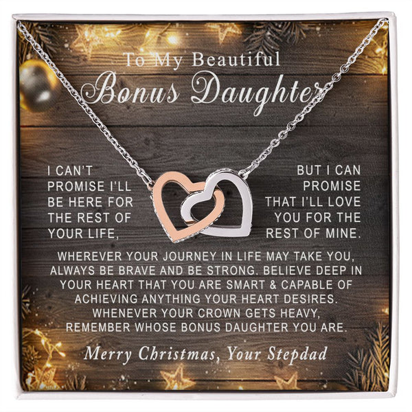 To My Beautiful Bonus Daughter Merry Christmas Interlocking Hearts Necklace Gift From Stepdad