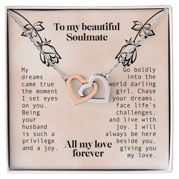 To My Beautiful Soulmate Interlocking Hearts Necklace Gift From Boyfriend or Husband