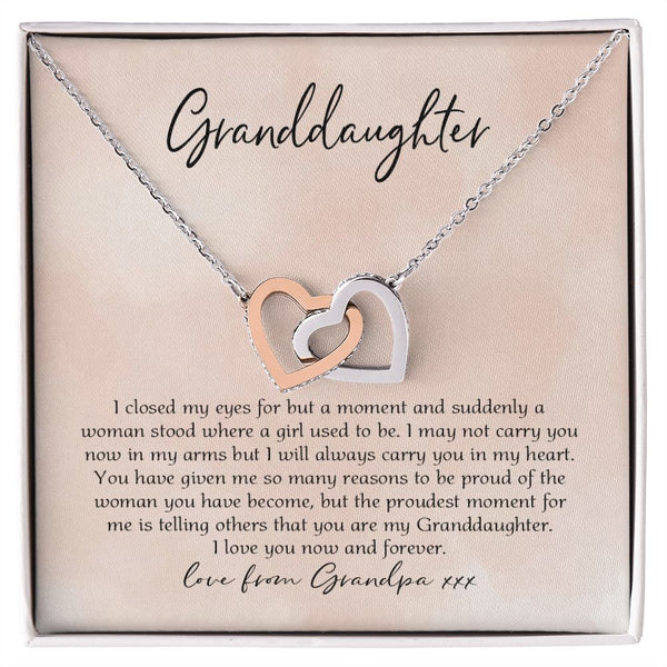 To My Granddaughter Interlocking Hearts Necklace Gift From Grandpa