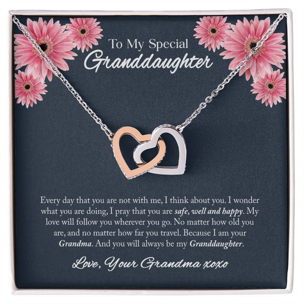 To My Special Granddaughter Interlocking Hearts Necklace Gift From Grandma
