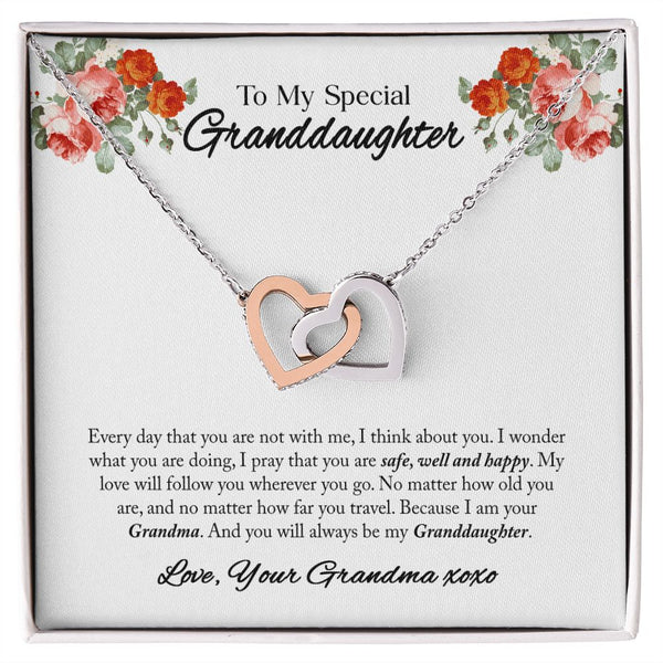 To My Special Granddaughter Interlocking Hearts Necklace Gift From Grandma