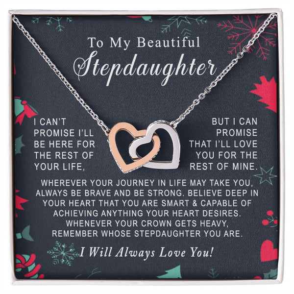 To My Beautiful Stepdaughter Christmas Interlocking Hearts Necklace Gift From Stepdad or Stepmom