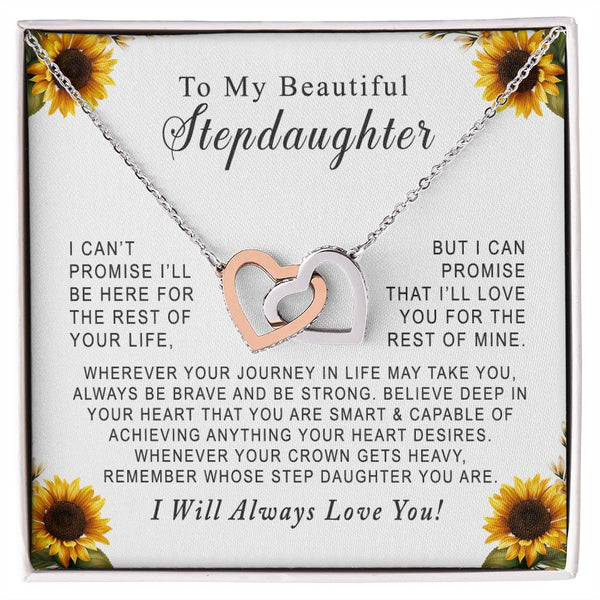 To My Beautiful Stepdaughter Sunflower Interlocking Hearts Necklace Gift From Stepmother or Stepfather