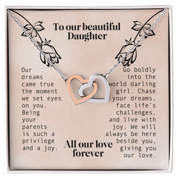 To Our Beautiful Daughter Interlocking Hearts Necklace Gift From Father or Mother