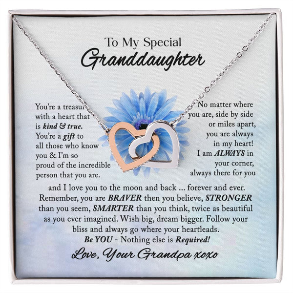 To My Special Granddaughter Interlocking Hearts Necklace Gift From Grandpa