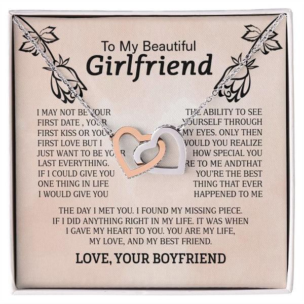 To My Beautiful Girlfriend Interlocking Hearts Necklace Gift From Boyfriend