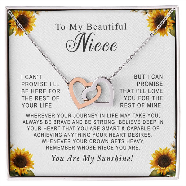 To My Beautiful Niece Interlocking Hearts Necklace Gift From Aunt or Uncle