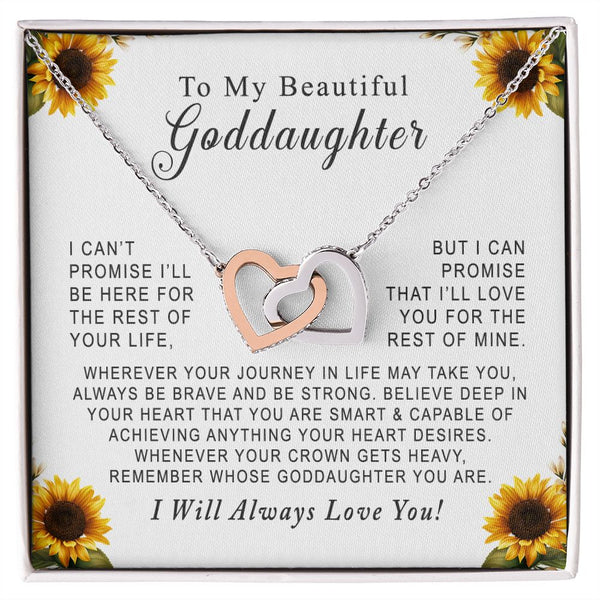 To My Beautiful Goddaughter Sunflower Interlocking Hearts Necklace Gift From Godmother of Godfather