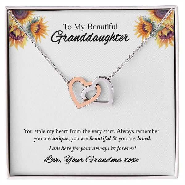 To My Beautiful Granddaughter Interlocking Hearts Necklace Gift From Grandma
