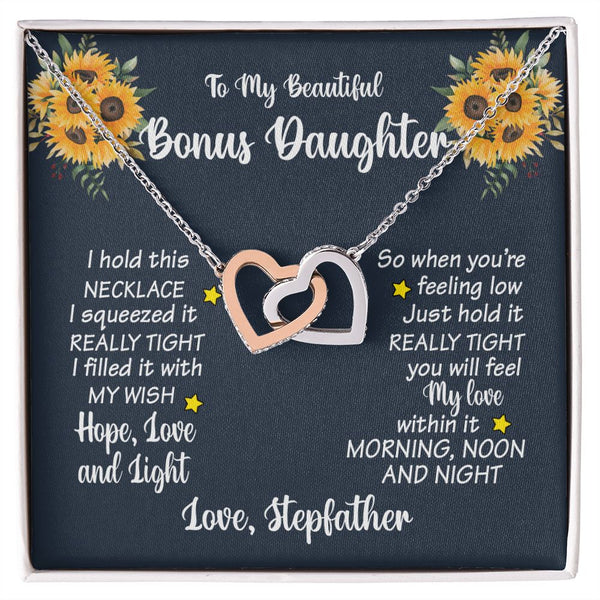 To My Beautiful Bonus Daughter Interlocking Hearts Necklace Gift From Stepfather