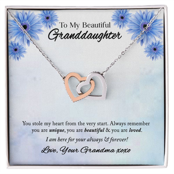 To My Beautiful Granddaughter Interlocking Hearts Necklace Gift From Grandma