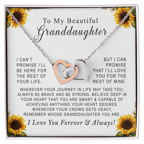 To My Beautiful Granddaughter Sunflowers Interlocking Hearts Necklace Gift From Grandfather or Grandmother