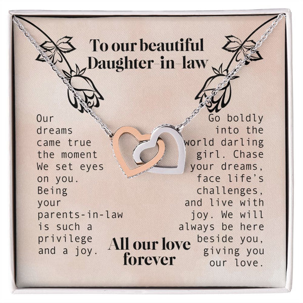 To Our Beautiful Daughter-in-law Interlocking Hearts Necklace Gift From Father-in-law or Mother-in-law