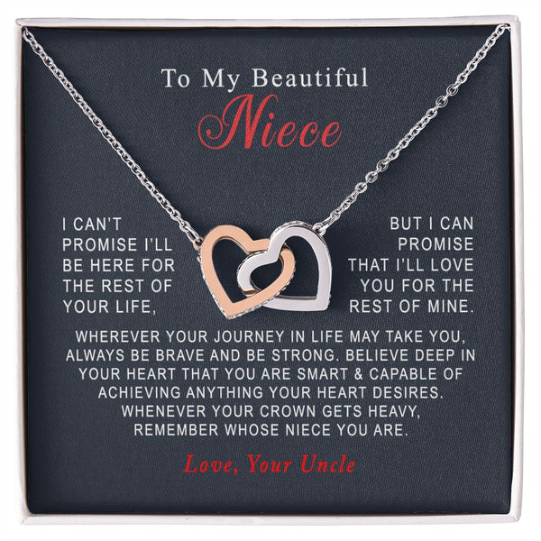 To My Beautiful Niece Christmas Interlocking Hearts Necklace Gift From Uncle