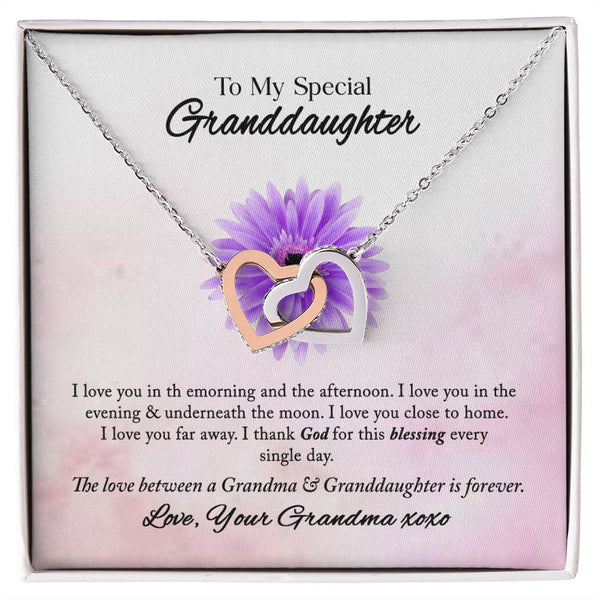 To My Special Granddaughter Interlocking Hearts Necklace Gift From Grandma
