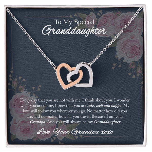To My Granddaughter Interlocking Hearts Necklace Gift From Grandpa