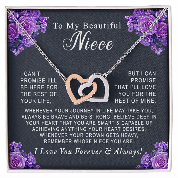 To My Beautiful Niece Interlocking Hearts Necklace Gift From Aunt or Uncle