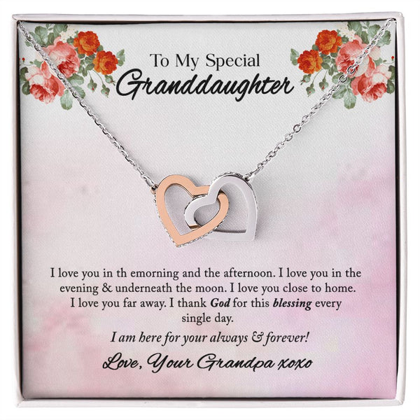 To My Special Granddaughter Interlocking Hearts Necklace Gift From Grandpa