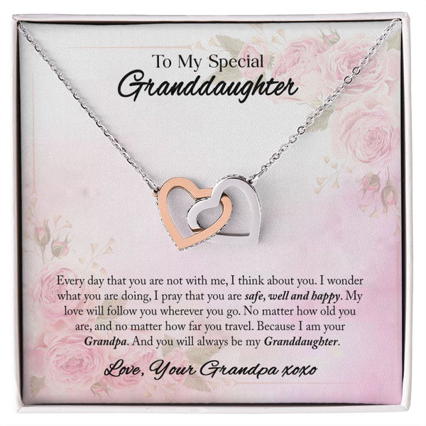 To My Granddaughter Interlocking Hearts Necklace Gift From Grandpa