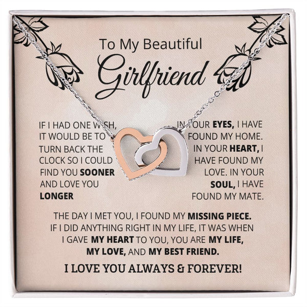 To My Beautiful Girlfriend Interlocking Hearts Necklace Gift From Boyfriend
