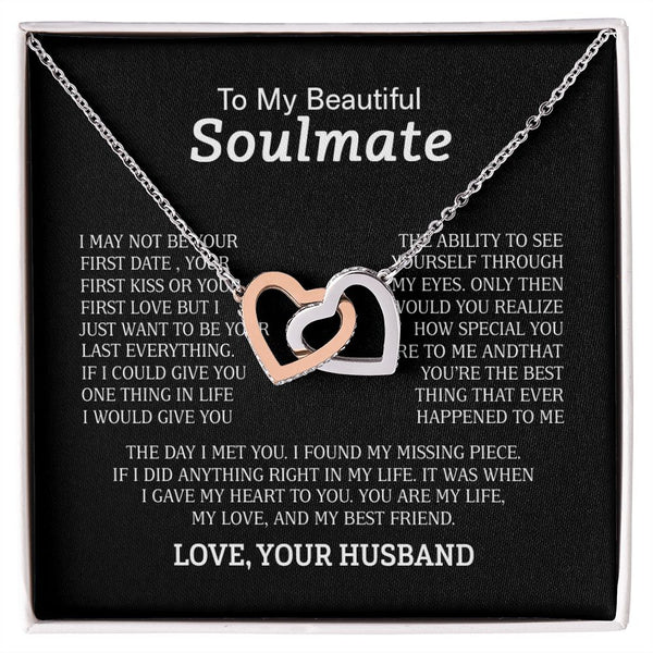 To My Beautiful Soulmate Interlocking Hearts Necklace Gift From Husband