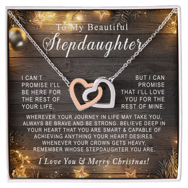 To My Beautiful Stepdaughter Merry Christmas Interlocking Hearts Necklace Gift From Stepmom or Stepdad