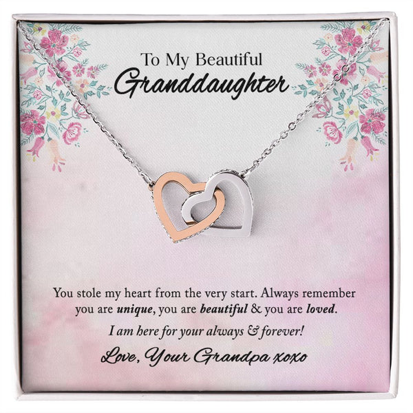 To My Beautiful Granddaughter Interlocking Hearts Necklace Gift From Grandpa