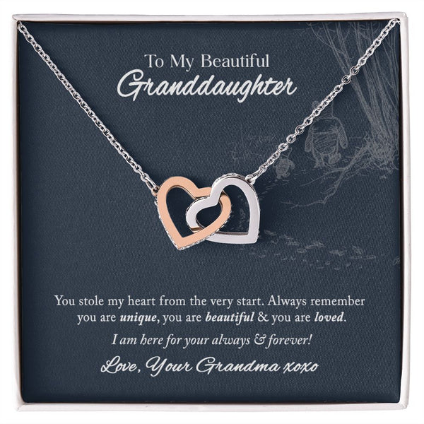 To My Beautiful Granddaughter Interlocking Hearts Necklace Gift From Grandma