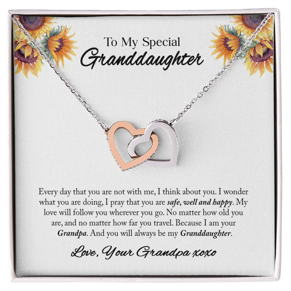 To My Granddaughter Interlocking Hearts Necklace Gift From Grandpa