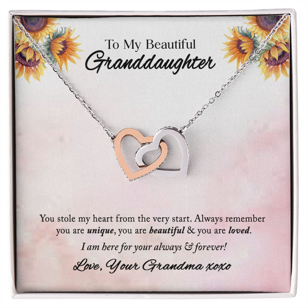 To My Beautiful Granddaughter Interlocking Hearts Necklace Gift From Grandma